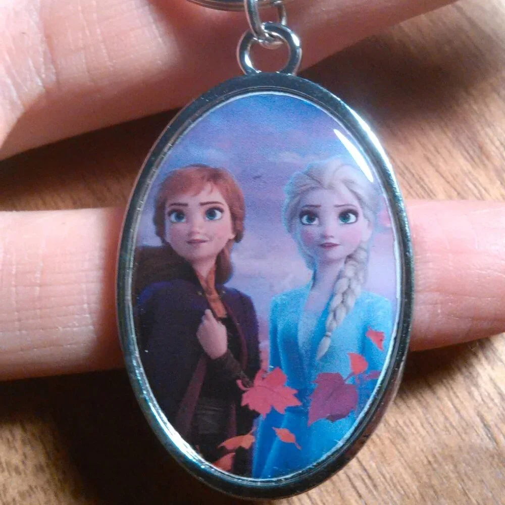 Disney Frozen Princess Anna and Elsa Stainless Steel Pendant Necklace + Keychain